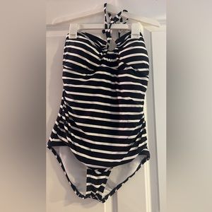 Michael Kors Logo Ring Striped One Piece Swimsuit bikini navy size 10 new